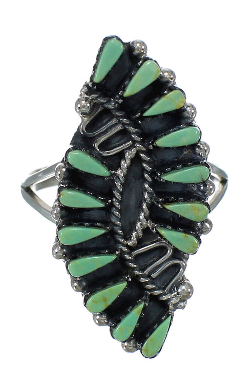 Southwest Turquoise Needlepoint Sterling Silver Ring Size 8 RX63033
